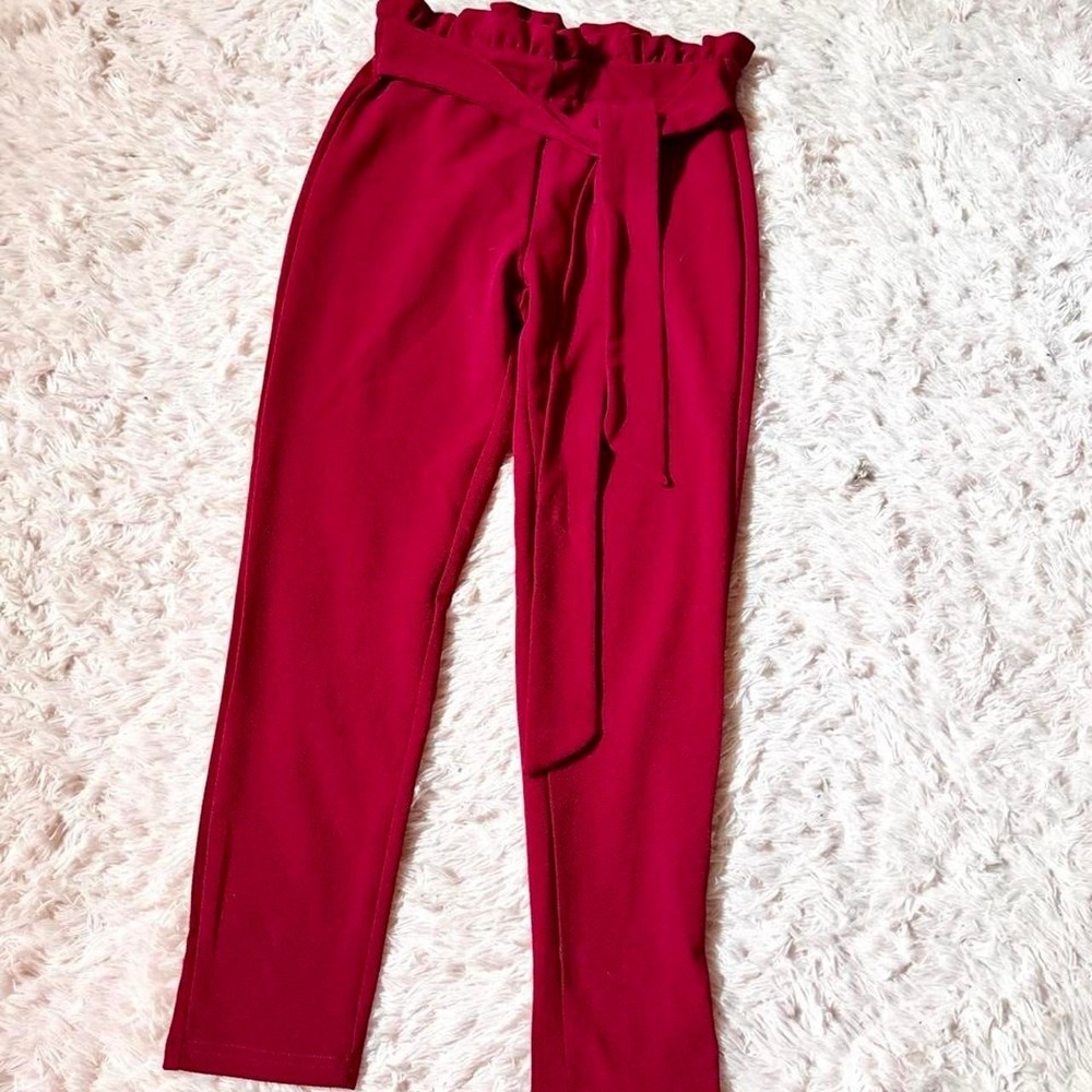 High Waist Paper Bag Straight Leg Dress Pants Womens L‎ Professional Chic Office